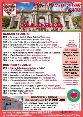 Gira Despertar España 2018 (Madrid, del 9 al 15 de julio de 2018) Programa del fin de semana 14 y 15